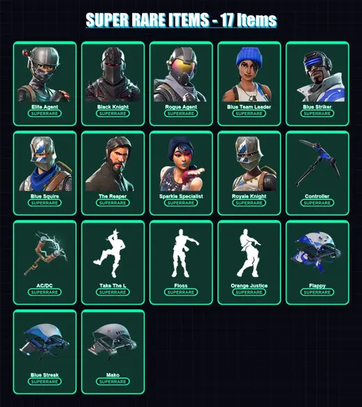 [PS4/PS5/XBOX/PC] | Elite Agent | Black Knight | Rogue Agent | Blue Team Leader | Blue Striker | 52 skin | 44 pickaxe | 40 emote | 49 glider | Lv607