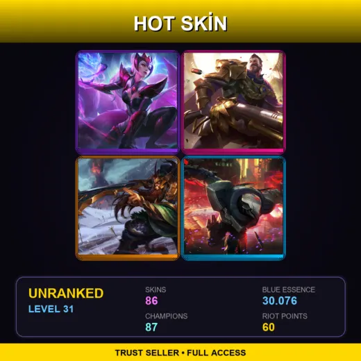 LAN | Challenger Ahri | Victorious Graves | Warring Kingdoms Tryndamere | PROJECT: Zed | 86 Skin | 87 Champ | Lv31