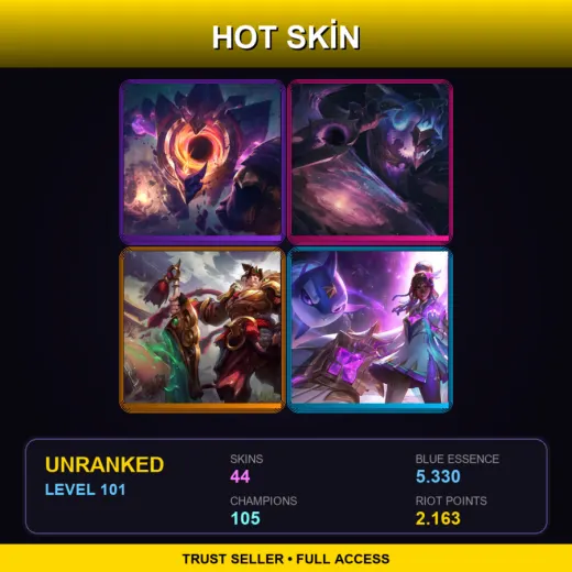 EUW | Dark Star Malphite | Dark Star Shaco | Warring Kingdoms Garen | Star Guardian Senna | 44 Skin | 105 Champ | Lv101