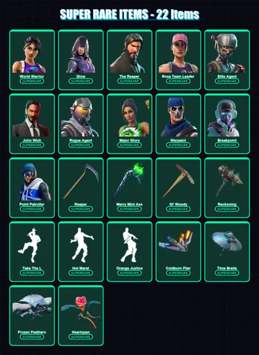 [PC] | World Warrior | Glow | The Reaper | Rose Team Leader | Elite Agent | 842 skin | 650 pickaxe | 464 emote | 331 glider | Lv3357