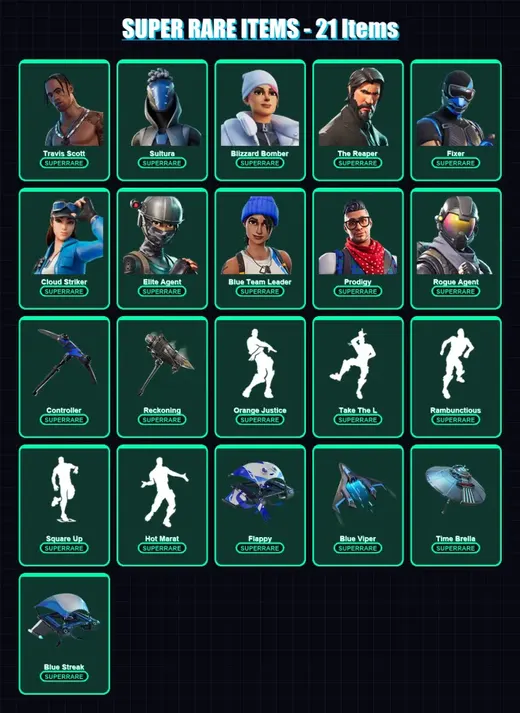 [PC/XBOX/PSN] | Travis Scott | Sultura | Blizzard Bomber | The Reaper | Fixer | 150 skin | 188 pickaxe | 155 emote | 169 glider | Lv2858