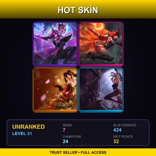 LAN | Challenger Ahri | Foxfire Ahri | Guqin Sona | Battle Bunny Riven | 7 Skin | 24 Champ | Lv31