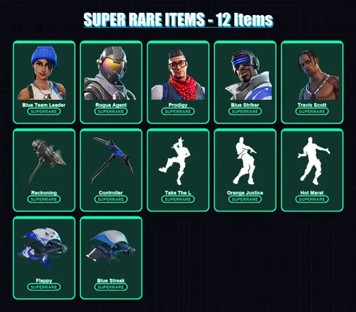 [PS4/PS5/XBOX/PC] | Blue Team Leader | Rogue Agent | Prodigy | Blue Striker | Travis Scott | 96 skin | 82 pickaxe | 93 emote | 85 glider | Lv1740