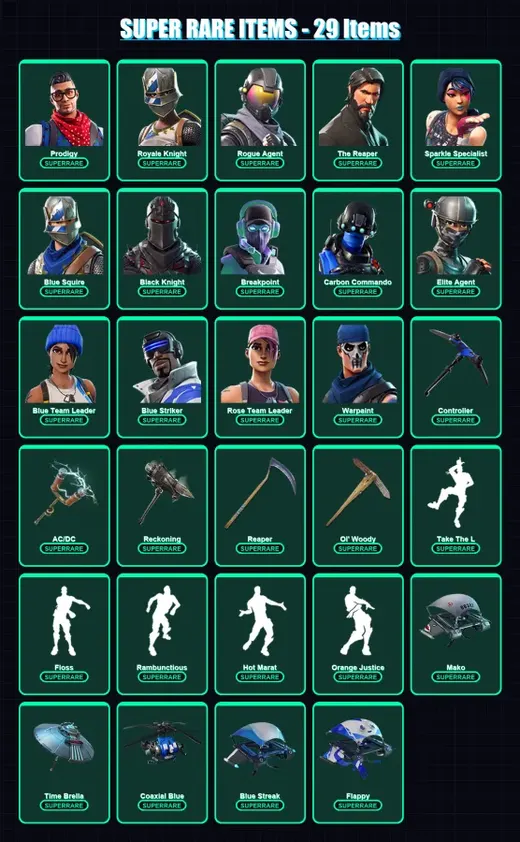 [PC] | Prodigy | Royale Knight | Rogue Agent | The Reaper | Sparkle Specialist | 209 skin | 190 pickaxe | 209 emote | 173 glider | Lv2003