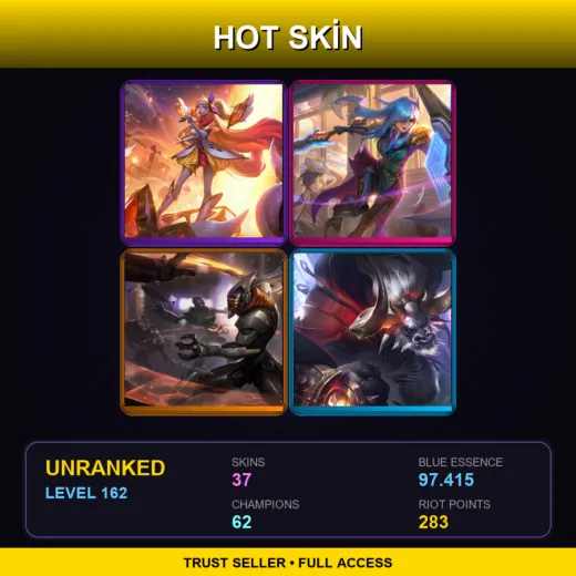 LAS | Star Guardian Seraphine | Battle Academia Leona | PROJECT: Yi | Lunar Beast Alistar | 37 Skin | 62 Champ | Lv162