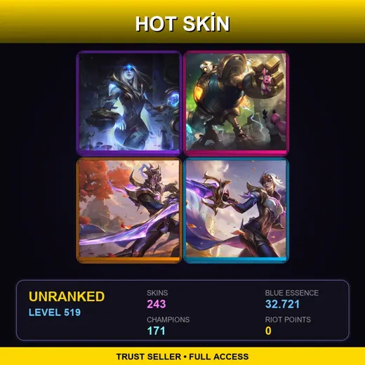 VN | Cosmic Queen Ashe | Victorious Blitzcrank | Victorious Master Yi | Victorious Fiora | 243 Skin | 171 Champ | Lv519