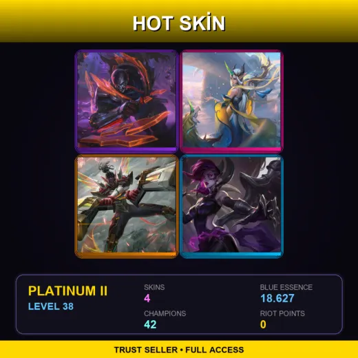 EUW | PROJECT: Pyke | Immortal Journey Soraka | Strike Paladin Lucian | Blade Mistress Morgana | 4 Skin | 42 Champ | Platinum II | Lv38