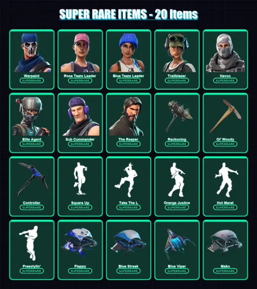 [PS4/PS5/XBOX/PC] | Warpaint | Rose Team Leader | Blue Team Leader | Trailblazer | Havoc | 90 skin | 87 pickaxe | 92 emote | 80 glider | Lv1208