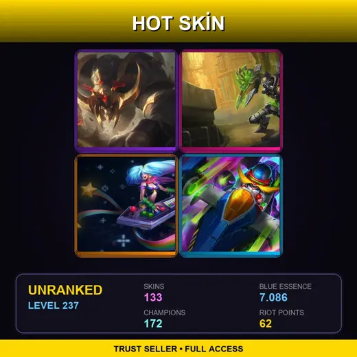 SG | Conqueror Alistar | Hextech Singed | Cosmic Blade Master Yi | Spirit Blossom Lillia | 133 Skin | 172 Champ | Lv237 — Junkyard Trundle