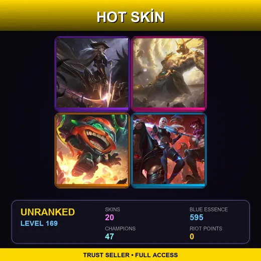 LAN | High Noon Ashe | Lunar Guardian Nasus | Odyssey Ziggs | Pentakill III: Lost Chapter Olaf | 20 Skin | 47 Champ | Lv169