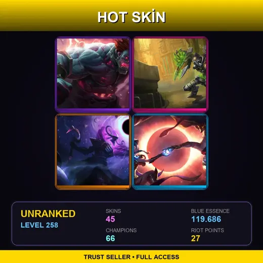 LAN | Hextech Sion | Hextech Singed | Dark Star Thresh | Cosmic Dusk Xayah | 45 Skin | 66 Champ | Lv258