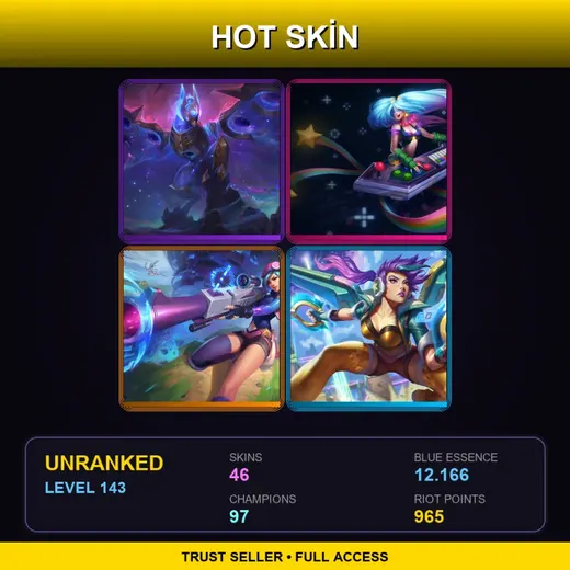 LAS | Blood Moon Tryndamere | Blood Moon Sivir | Cosmic Flight Anivia | Arcade Sona | 46 Skin | 97 Champ | Lv143
