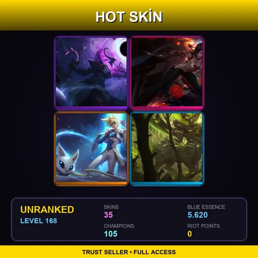 LAS | Star Guardian Ezreal | Elderwood Hecarim | Dark Star Thresh | Dragon Trainer Tristana | 35 Skin | 105 Champ | Lv168