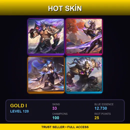 TR | Victorious Tryndamere | Victorious Master Yi | Victorious Sona | Victorious Rengar | 33 Skin | 100 Champ | Gold I | Lv120 — Statue Of Karthus