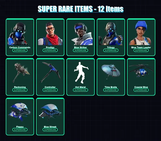 [PS4/PS5/XBOX/PC] | Carbon Commando | Prodigy | Blue Striker | Trilogy | Blue Team Leader | 126 skin | 182 pickaxe | 150 emote | 169 glider | Lv3031