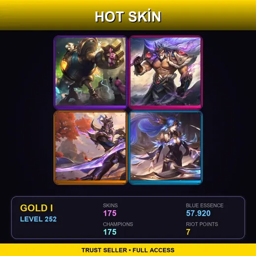 SG | Victorious Blitzcrank | Victorious Tryndamere | Victorious Master Yi | Victorious Sona | 175 Skin | 175 Champ | Gold I | Lv252