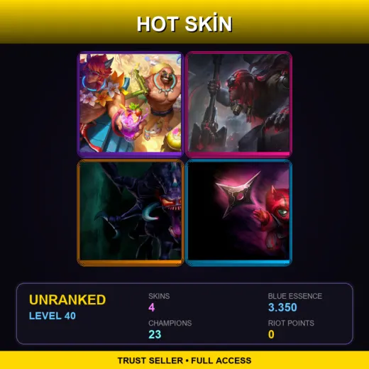 LAS | Pool Party Braum | Resistance Yorick | Nightmare Cho'Gath | Deadly Kennen | 4 Skin | 23 Champ | Lv40