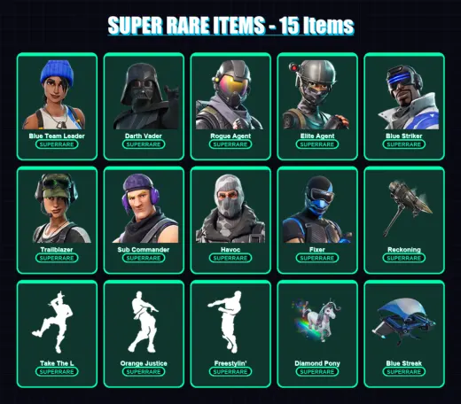 [PC/XBOX/PSN] | Blue Team Leader | Darth Vader | Rogue Agent | Elite Agent | Blue Striker | 100 skin | 94 pickaxe | 82 emote | 91 glider | Lv1179