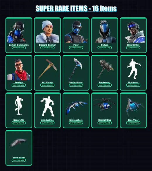 [PS4/PS5/XBOX/PC] | Carbon Commando | Blizzard Bomber | Fixer | Sultura | Blue Striker | 159 skin | 220 pickaxe | 147 emote | 161 glider | Lv2000