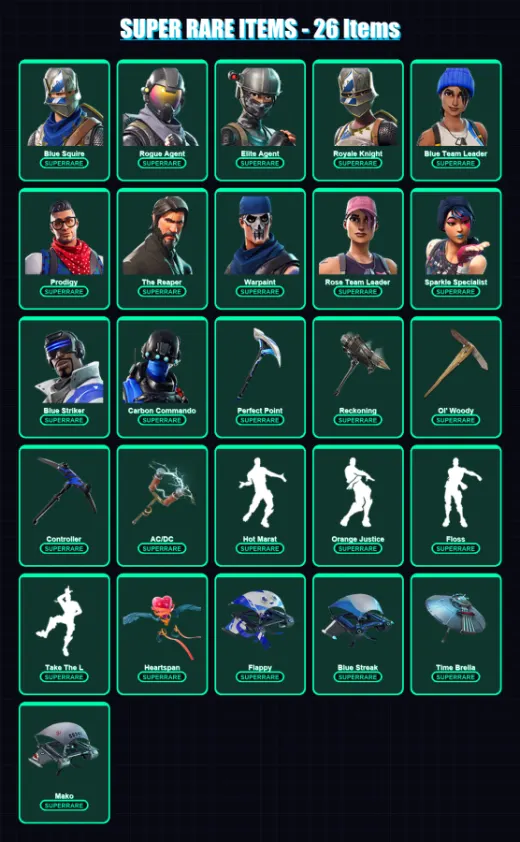 [PS4/PS5/XBOX/PC] | Blue Squire | Rogue Agent | Elite Agent | Royale Knight | Blue Team Leader | 74 skin | 91 pickaxe | 87 emote | 103 glider | Lv15