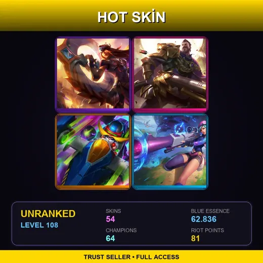 LAN | Victorious Sivir | Victorious Graves | Cosmic Huntress Nidalee | PROJECT: Yi | 54 Skin | 64 Champ | Lv108