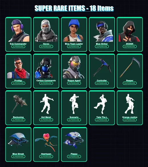 [PS4/PS5/XBOX/PC] | Sub Commander | Havoc | Blue Team Leader | Blue Striker | IKONIK | 108 skin | 73 pickaxe | 81 emote | 76 glider | Lv1042