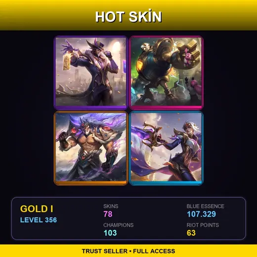 LAN | Victorious Twisted Fate | Victorious Blitzcrank | Victorious Tryndamere | Victorious Fiora | 78 Skin | 103 Champ | Gold I | Lv356