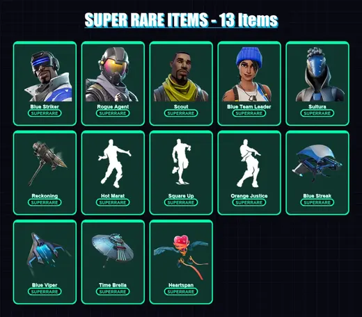 [PS4/PS5/XBOX/PC] | Blue Striker | Rogue Agent | Scout | Blue Team Leader | Sultura | 88 skin | 85 pickaxe | 95 emote | 88 glider | Lv1383