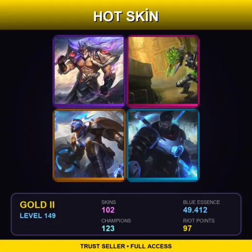 EUW | Victorious Tryndamere | Hextech Singed | Pulsefire Pantheon | Pulsefire Shen | 102 Skin | 123 Champ | Gold II | Lv149