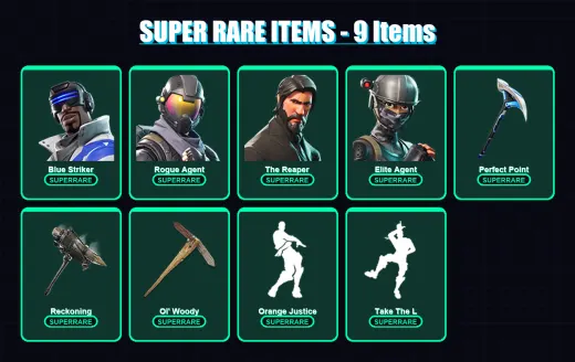 [PS4/PS5/XBOX/PC] | Blue Striker | Rogue Agent | The Reaper | Elite Agent | Valor | 73 skin | 111 pickaxe | 72 emote | 77 glider | Lv1251