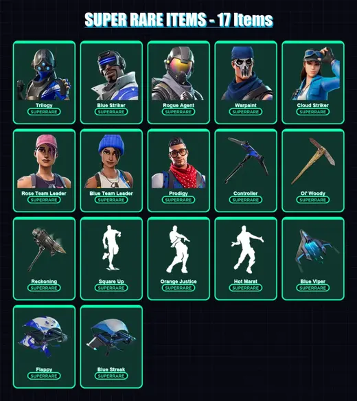 [PS4/PS5/XBOX/PC] | Trilogy | Blue Striker | Rogue Agent | Warpaint | Cloud Striker | 87 skin | 72 pickaxe | 83 emote | 65 glider | Lv1037