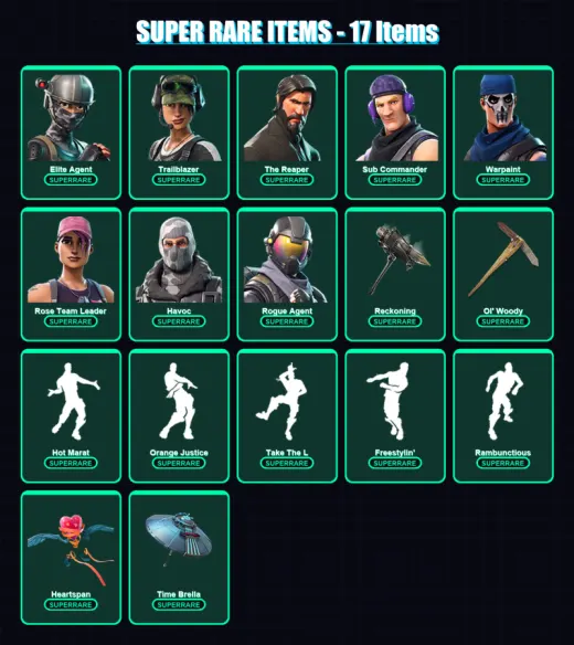 [PC/PSN] | Elite Agent | Trailblazer | The Reaper | Sub Commander | Warpaint | 72 skin | 51 pickaxe | 65 emote | 58 glider | Lv653