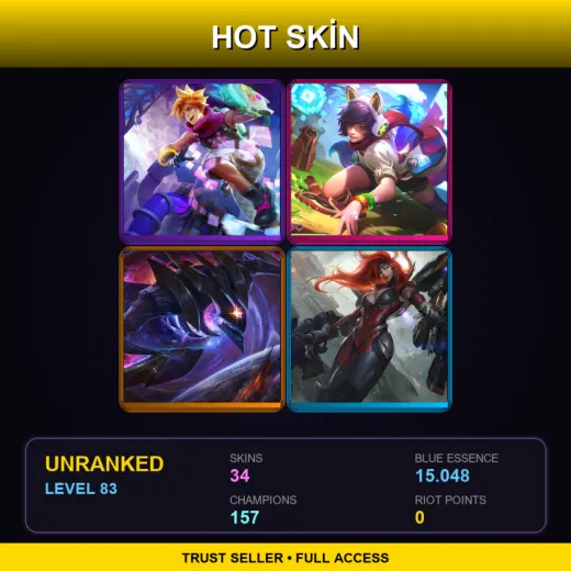 SG | Arcade Ezreal | Arcade Ahri | Dark Star Kha'Zix | Gun Goddess Miss Fortune | 34 Skin | 157 Champ | Lv83