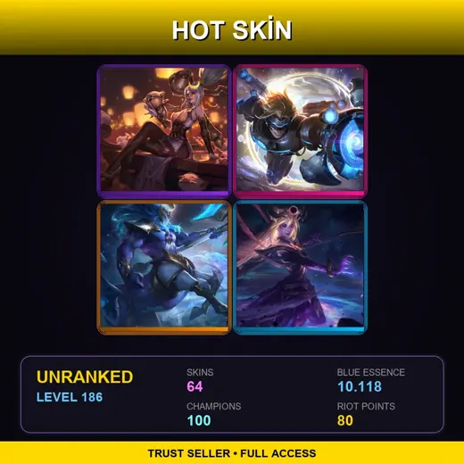 LAS | Prestige Firecracker Vayne | Battle Academia Katarina | Cosmic Charger Hecarim | PROJECT: Ashe | 64 Skin | 100 Champ | Lv186