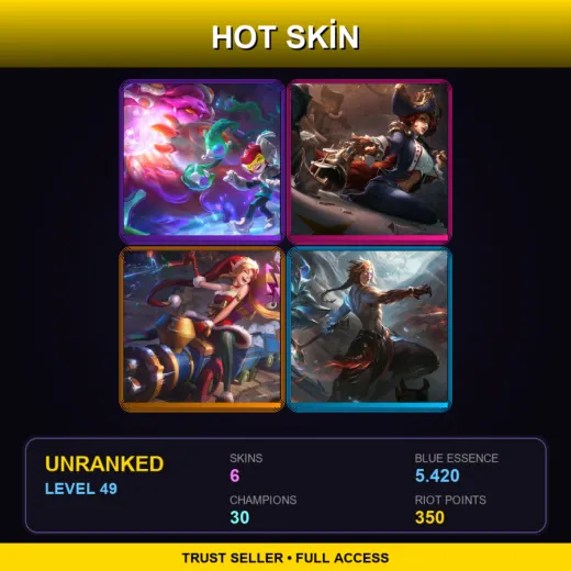 LAN | Space Groove Nunu & Willump | Waterloo Miss Fortune | Ambitious Elf Jinx | Nightbringer Kayn | 6 Skin | 30 Champ | Lv49