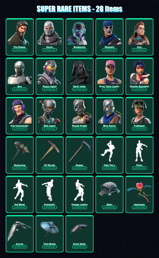 [PC/XBOX/PSN] | The Reaper | Havoc | Breakpoint | Warpaint | Aloy | 258 skin | 246 pickaxe | 171 emote | 186 glider | Lv1978