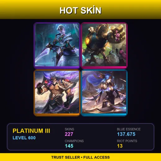LAN | Prestige Winterblessed Camille | Victorious Blitzcrank | Victorious Tryndamere | Victorious Sona | 227 Skin | 145 Champ | Platinum III | Lv600