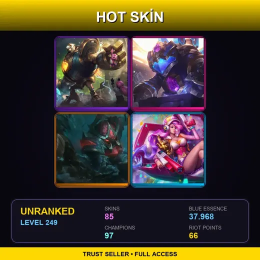 LAS | Victorious Blitzcrank | Hextech Rammus | Conqueror Nautilus | Blood Moon Tryndamere | 85 Skin | 97 Champ | Lv249 — Space Groove Gragas