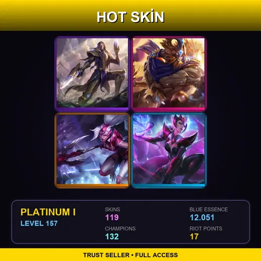SG | Victorious Lucian | Victorious Maokai | Challenger Nidalee | Challenger Ahri | 119 Skin | 132 Champ | Platinum I | Lv157 — Karthus Lightsbane