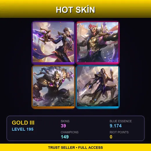 LAS | Victorious Fiora | Victorious Draven | Victorious Rengar | Victorious Lucian | 39 Skin | 149 Champ | Gold III | Lv195