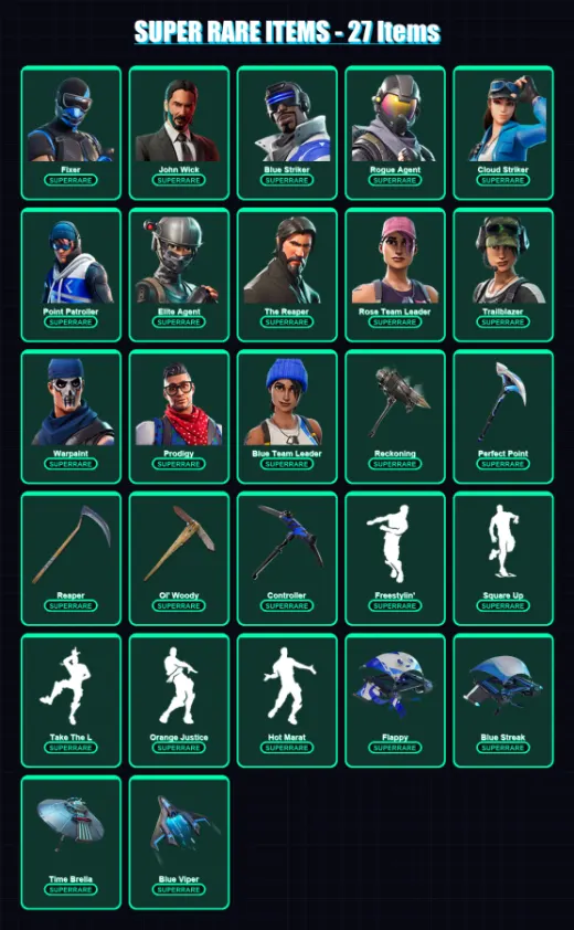 [PS4/PS5/XBOX/PC] | Fixer | John Wick | Blue Striker | Rogue Agent | Cloud Striker | 201 skin | 292 pickaxe | 272 emote | 237 glider | Lv5389
