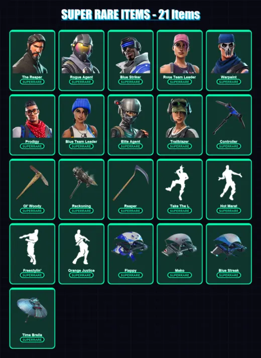 [PS4/PS5/XBOX/PC] | The Reaper | Rogue Agent | Blue Striker | Rose Team Leader | Warpaint | 170 skin | 201 pickaxe | 182 emote | 161 glider | Lv2874
