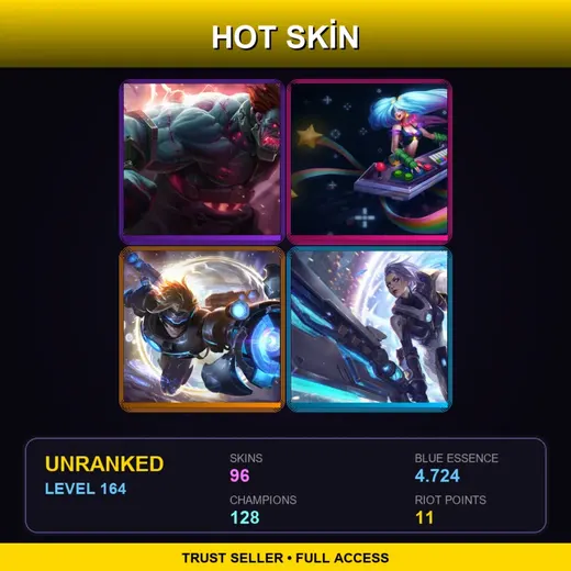 SG | Hextech Sion | Arcade Sona | Pulsefire Ezreal | Pulsefire Riven | 96 Skin | 128 Champ | Lv164 — Omega Squad Teemo