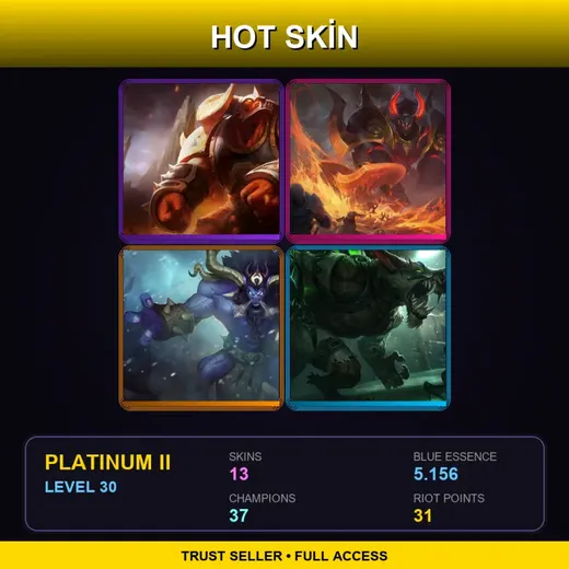 NA | Infernal Alistar | Infernal Mordekaiser | Unchained Alistar | Feral Warwick | 13 Skin | 37 Champ | Platinum II | Lv30 — Unchained Alistar