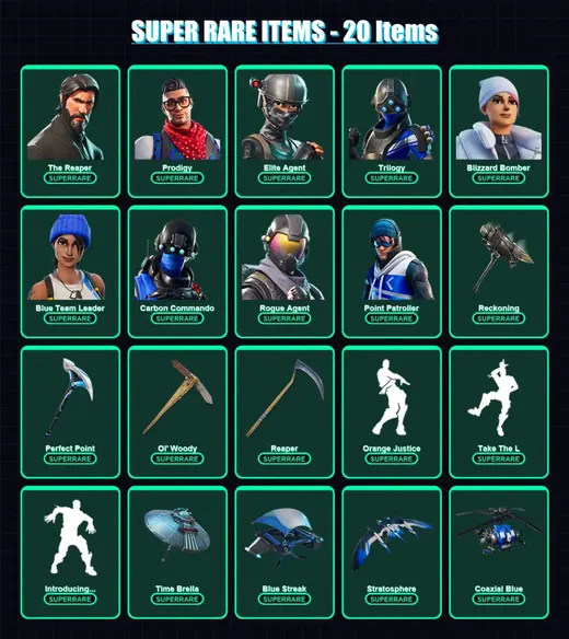 [PC] | The Reaper | Prodigy | Elite Agent | Trilogy | Blizzard Bomber | 267 skin | 294 pickaxe | 261 emote | 191 glider | Lv3058