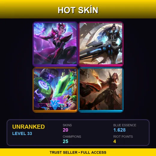LAN | Challenger Ahri | Pulsefire Caitlyn | Arcade Riven | High Noon Irelia | 20 Skin | 25 Champ | Lv33