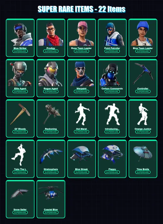 [PC/XBOX] | Blue Striker | Prodigy | Rose Team Leader | Point Patroller | Blue Team Leader | 89 skin | 112 pickaxe | 106 emote | 125 glider | Lv1890 — Game account