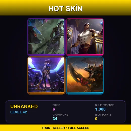 BR | Arcane Enforcer Caitlyn | Arcane Inventor Jayce | K/DA Akali | Rune Wars Renekton | 6 Skin | 34 Champ | Lv42