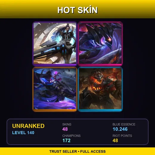 VN | Spirit Blossom Darius | High Noon Mordekaiser | Spirit Blossom Thresh | Star Guardian Akali | 48 Skin | 172 Champ | Lv140