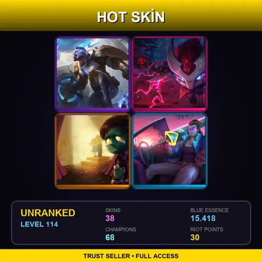 LAS | Pulsefire Pantheon | Blood Moon Kennen | Almost-Prom King Amumu | Demacia Vice Garen | 38 Skin | 68 Champ | Lv114